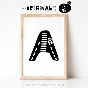 Alphabet Print, Letra A Print For Boy Nursery Decor, Transportation Theme ABC Poster Instant Download