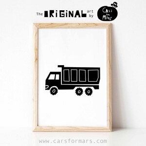 Dump Truck Wall Decor in Black and White for Toddler Boy Room Decor, Transportation Wall Art Instant Download