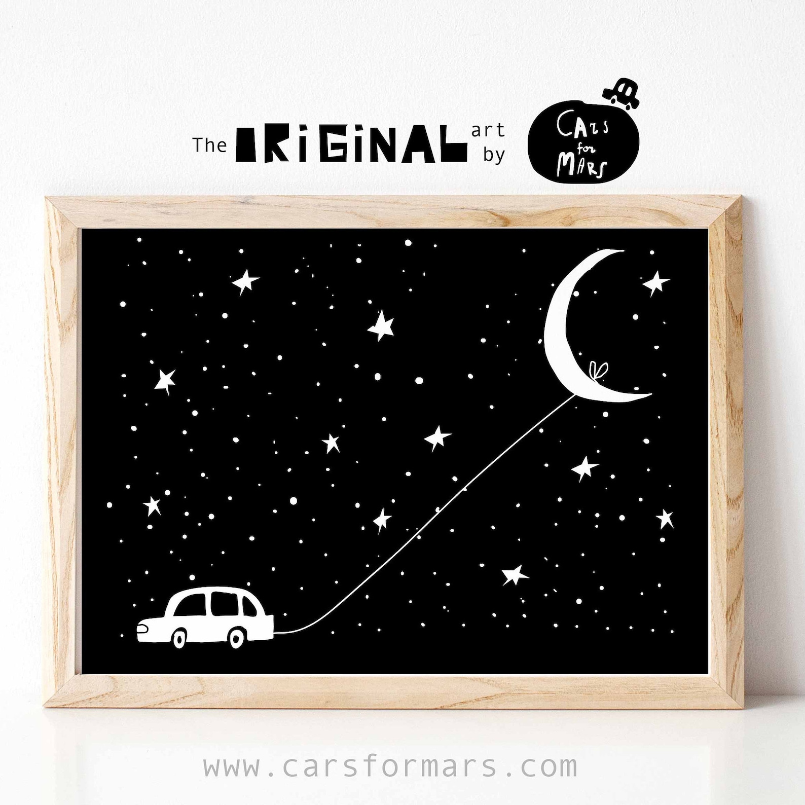 The Moon and Car Horizontal Print for Boys Room Decor in Black and ...