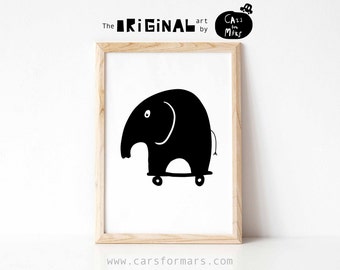 Elephant print, black white nursery printable art, nursery wall art, kids wall art, instant download, elephant nursery decor