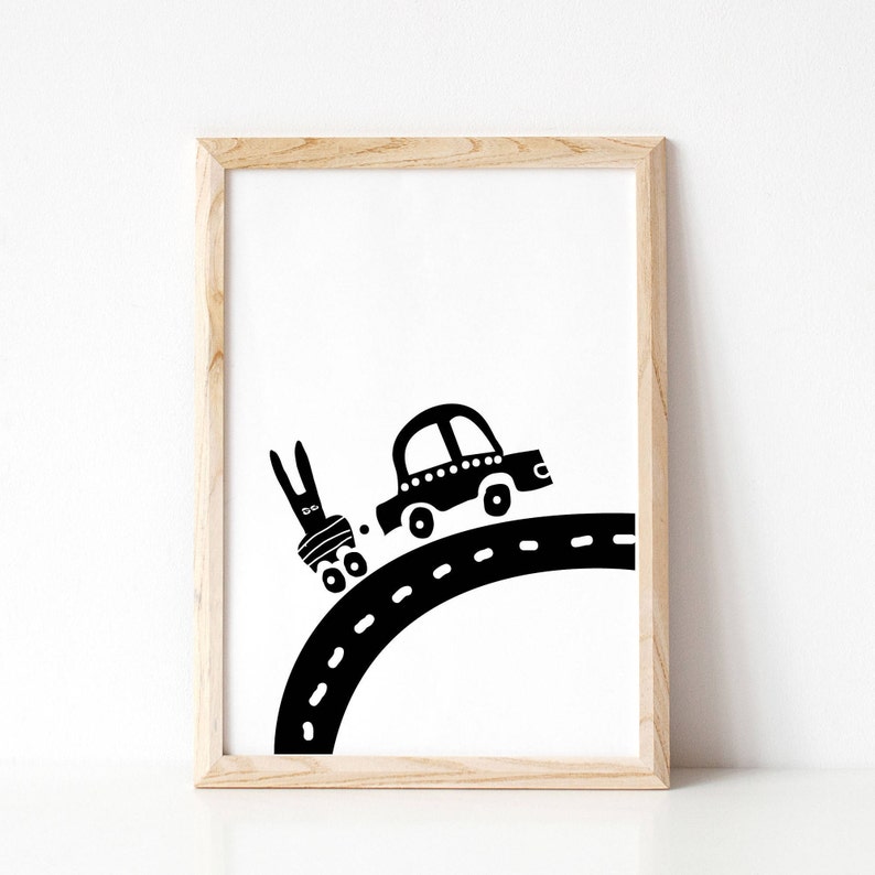Car Nursery Print Black White Printable Nursery Wall Art Etsy