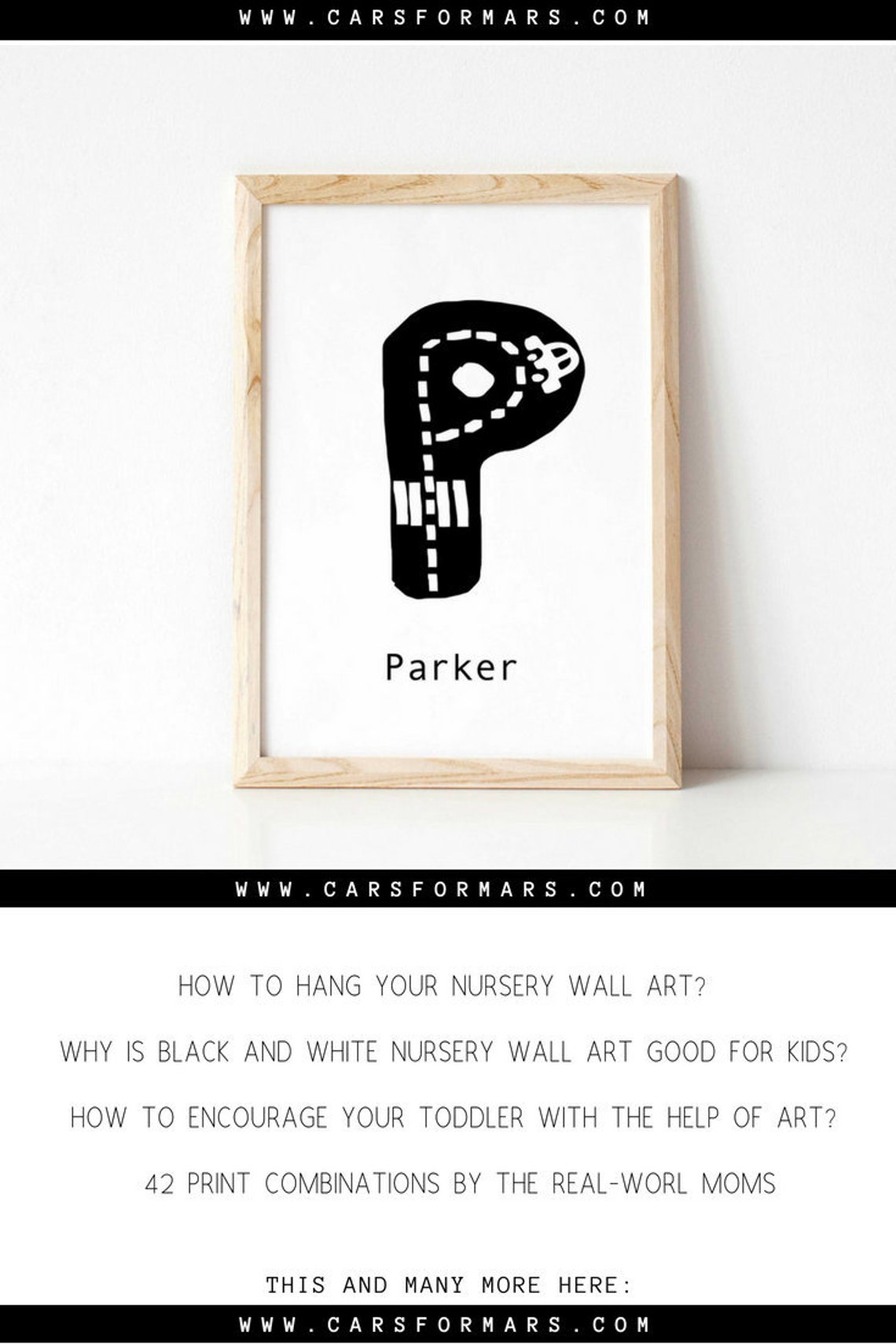 Car Themed Baby Name Printable Black and White Nursery Prints Etsy