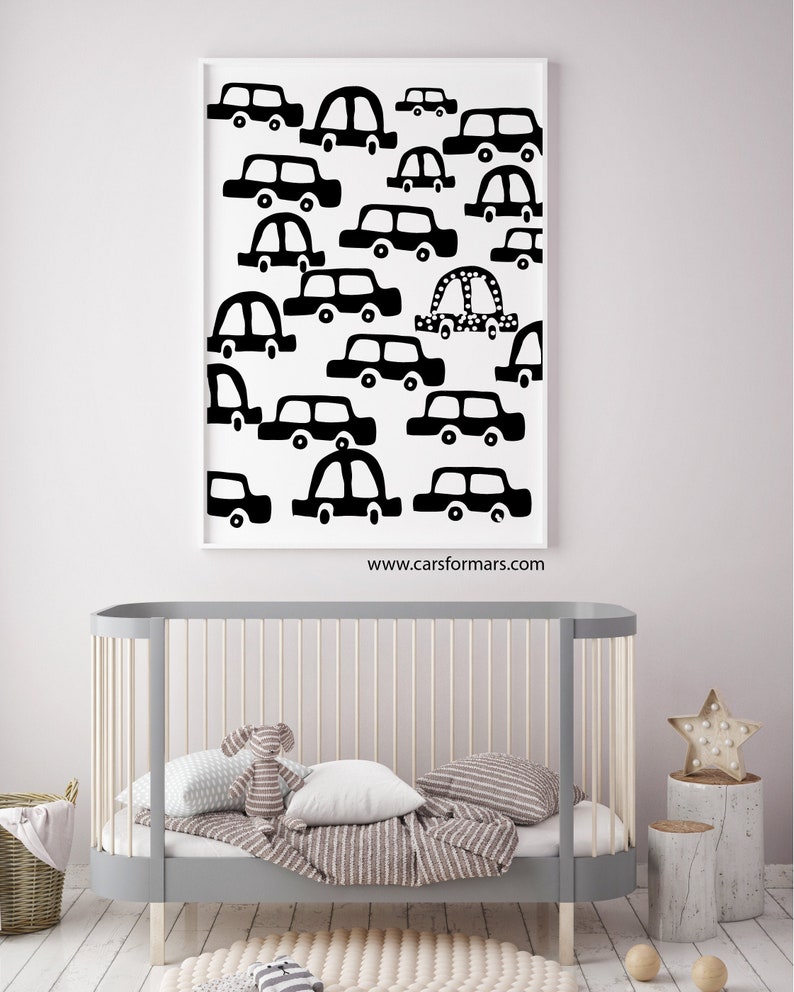 Black And White Toddler Boy Room Wall Art, Car Wall Art, Transportation print, Children's Room Decor Instant Download image 1