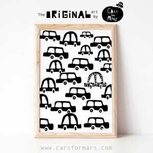 Impresión de coche en blanco y negro guardería niños imprimibles decoración guardería transporte arte de pared descarga instantánea