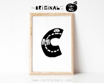 Alphabet Print, Letter C Print For Boys Room Decor, Transportation Decor ABC Poster Instant Download