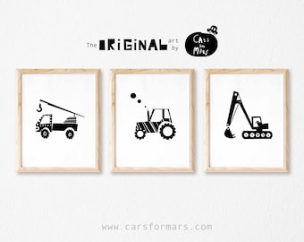 JungenZimmer Deko-Set Lkw-Druck, Traktor Druck, Bagger Druck, Konstruktion Drucke Schwarz-Weiß Sofort Download