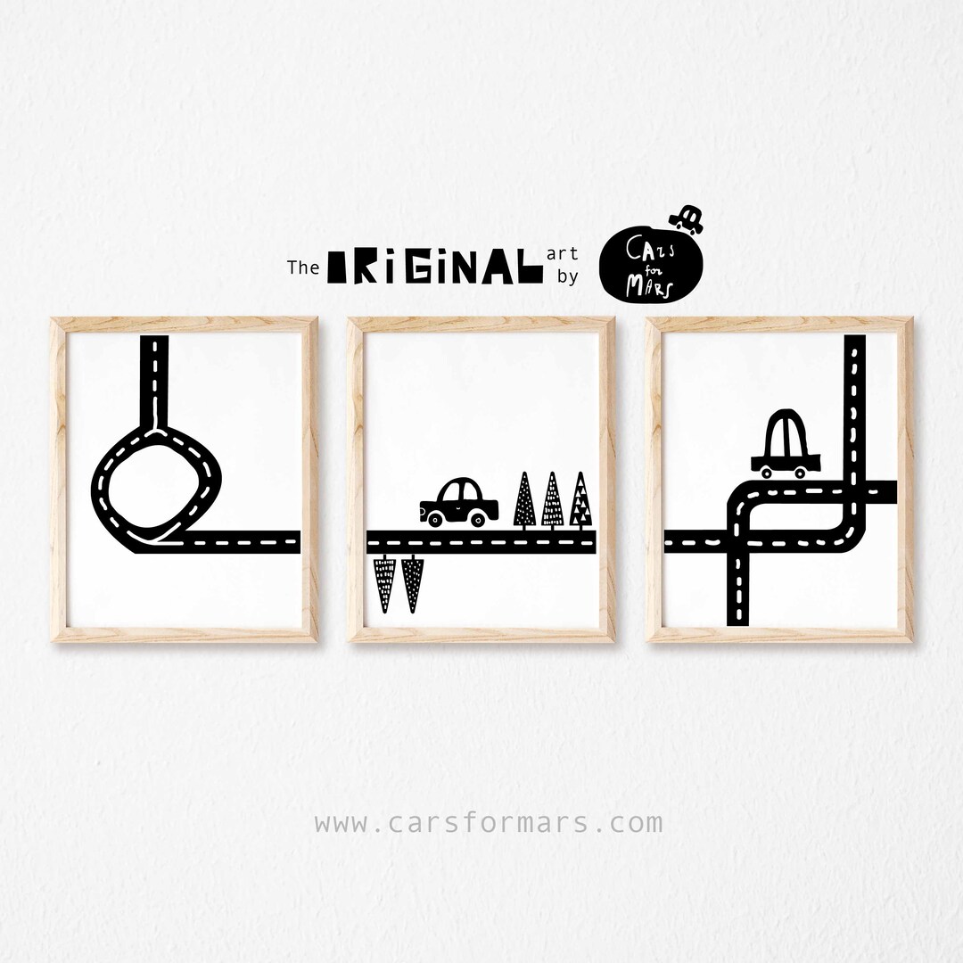 Set of 3 Road Prints in Black and White for Boys Room Decor ...