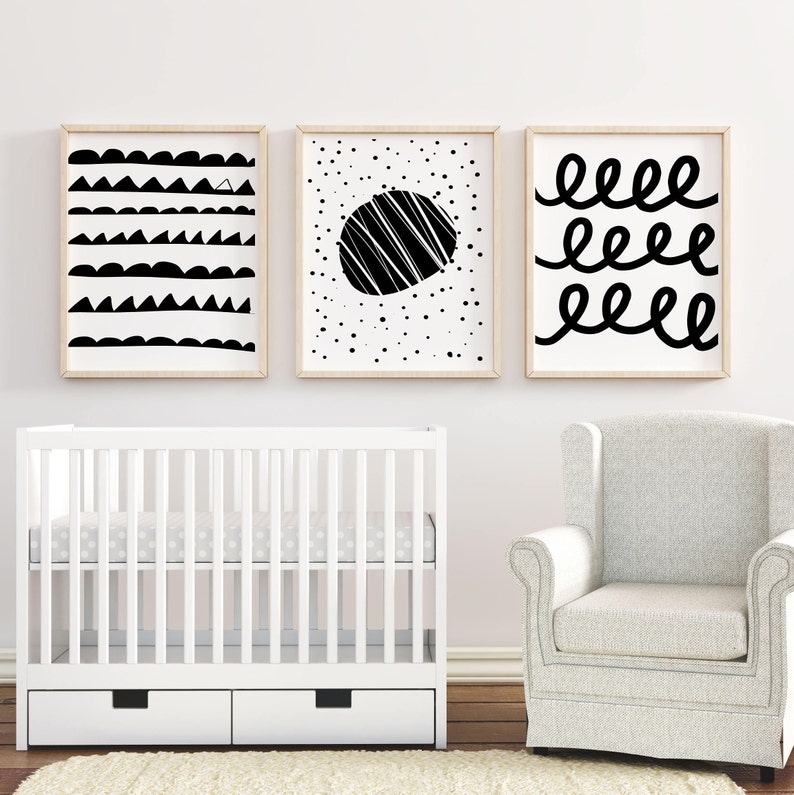 Abstract Nursery Art, Loops, Black White Printable Nursery Print, Instant Download, White Black Nursery Decor image 2