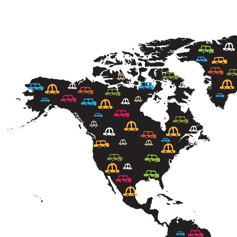 World Map Wall Art Black and White Nursery Prints Car Wall Etsy