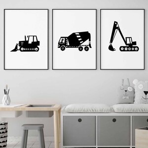 Bulldozer Print in Black and White for Boy Room Decor - Etsy