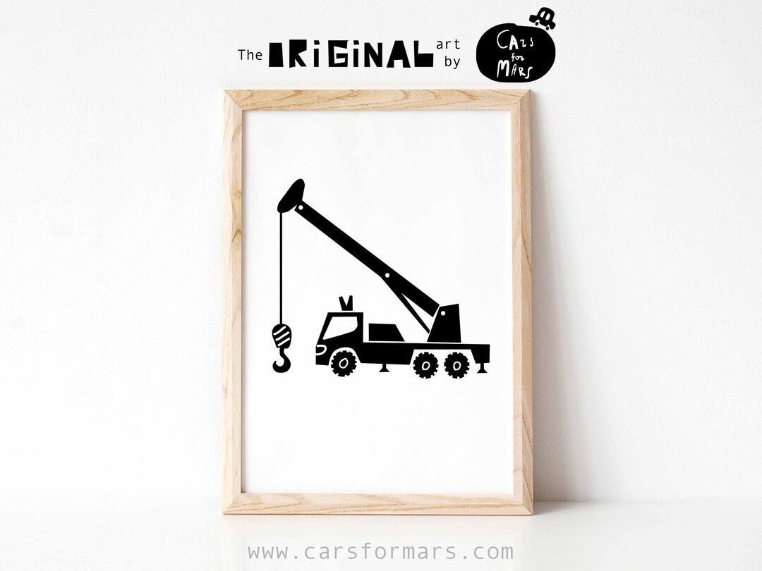 Crane Truck Print in Black and White for Big Boy Decor, Construction ...