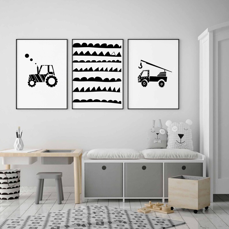 Tractor Print Black White Nursery Printable Minimalist Etsy