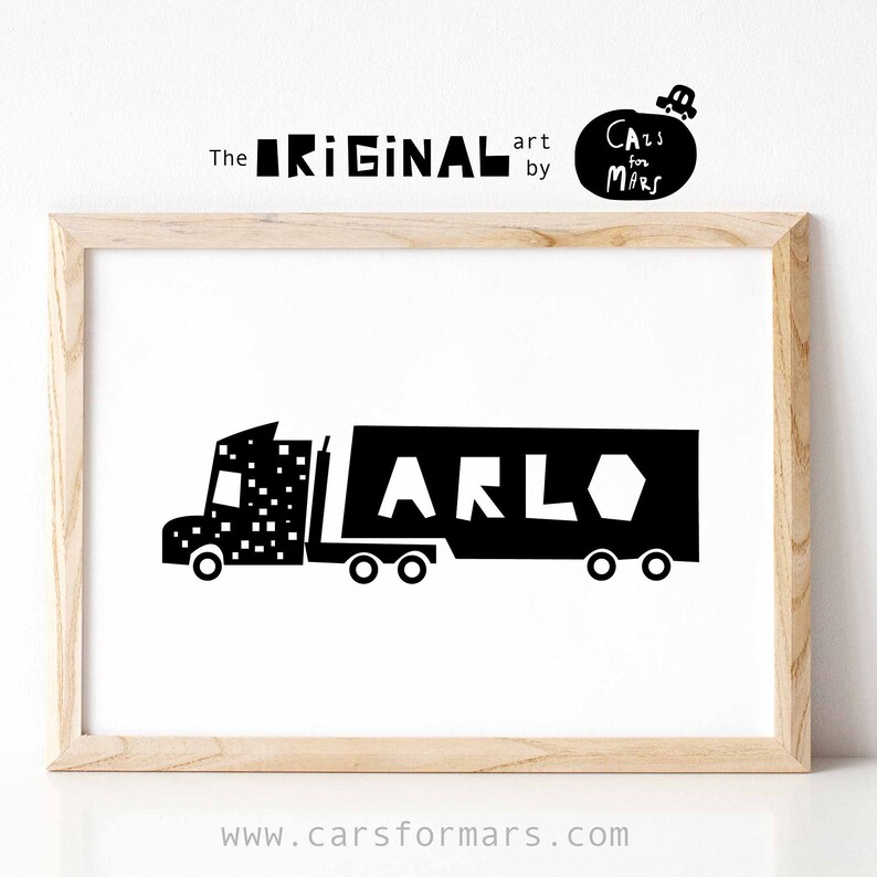 Personalised Semi Truck Trailer Nursery Print in Black and White, Transportation Wall Art for Toddler Room Decor, DIGITAL download image 3