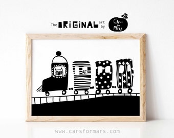 Black And White Train Nursery Wall Art, Train Printable, Transportation Decor, Kid Room Decor, Train Art Print, Toddler Decor