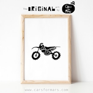 Dirt Bike Print in Black and White For Transportation Themed Toddler Boy Room Decor, Instant Download