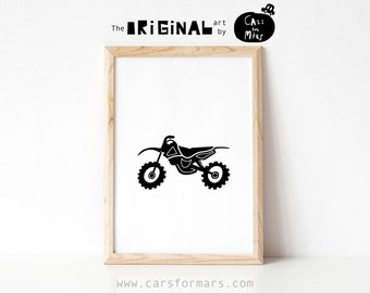 Dirt Bike Print in schwarz weiß für Den Transport Themen KinderZimmer Dekor, Sofortiger Download