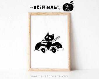 Fox print black and white nursery wall art instant download, Transportation wall art for toddler boys