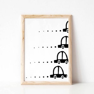 Póster de coche, Impresiones de guardería en blanco y negro, Arte de pared de coches, Impresión de coche, Decoración de guardería para niños, Descarga instantánea