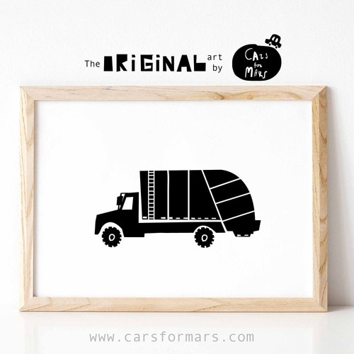Garbage Truck Print Transportation Wall Art Black and White - Etsy