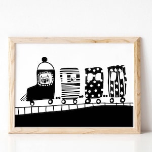 Train Poster, Black And White Nursery Prints, Train Art Print, Train Wall Decor, Boy Nursery Decor, Instant Download