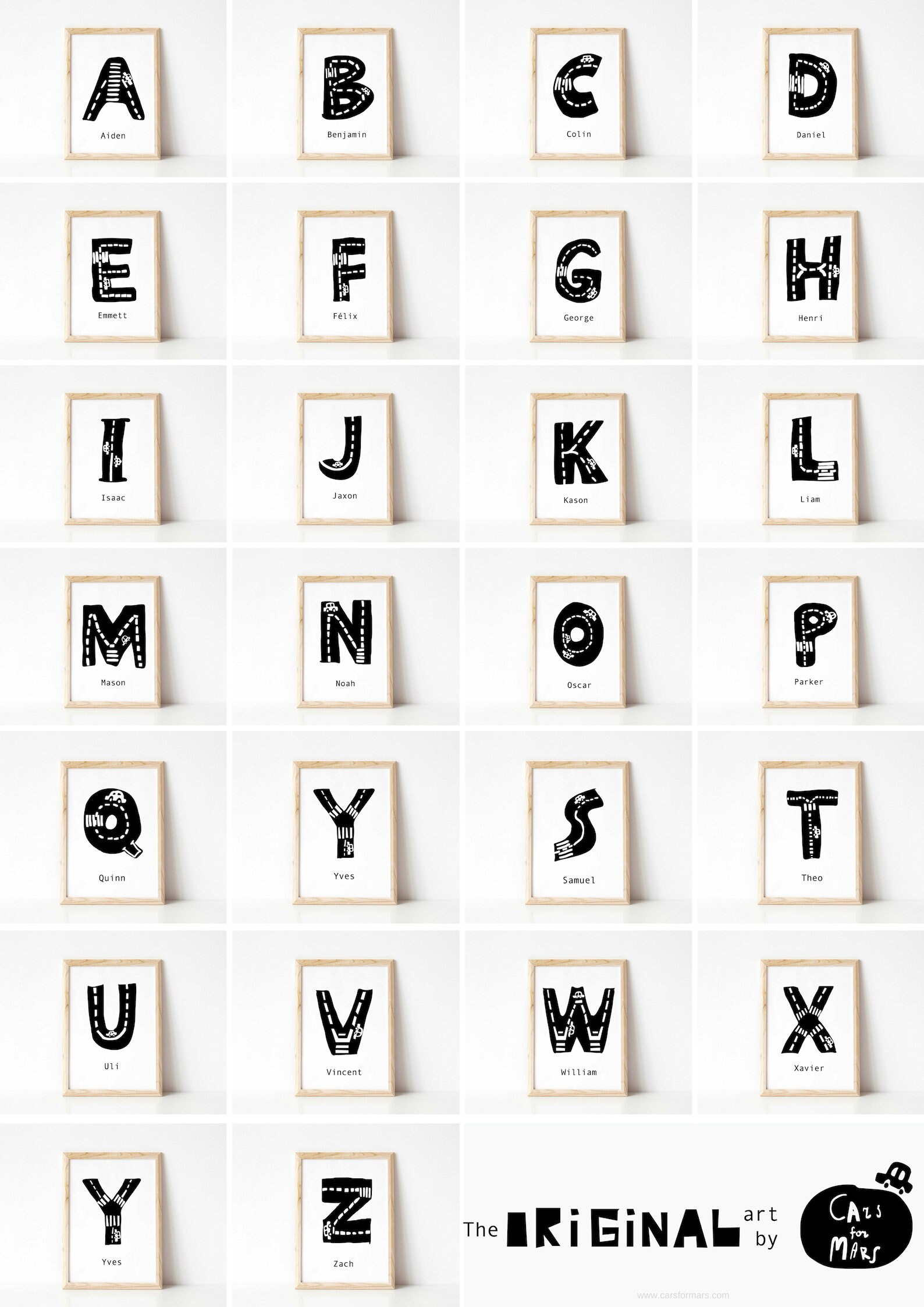 Cars Themed Name Print Transportation Wall Art Black and White Etsy