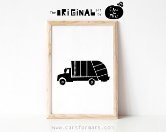 Müllwagen Druck in schwarz weiß für Den Transport Themen Kleinkind Junge Zimmer Dekor, Sofortiger Download