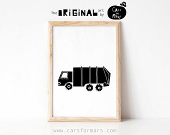 Garbage Truck Print Transportation Wall Art Black and White | Etsy