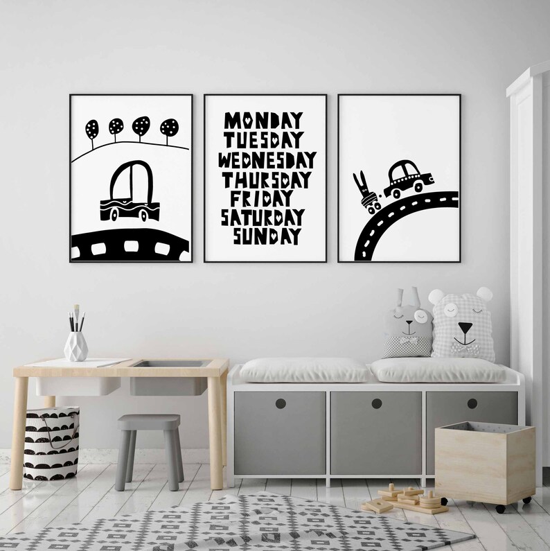 Cars Wall Art Black and White Nursery Print Instant Download Etsy