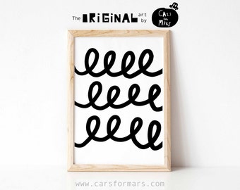 Abstraktes Kinderzimmer Kunst, Loops, Schwarz Weiß Druckbares Kinderzimmer Druck, Sofort Download, Weiß Schwarz Kinderzimmer Dekor