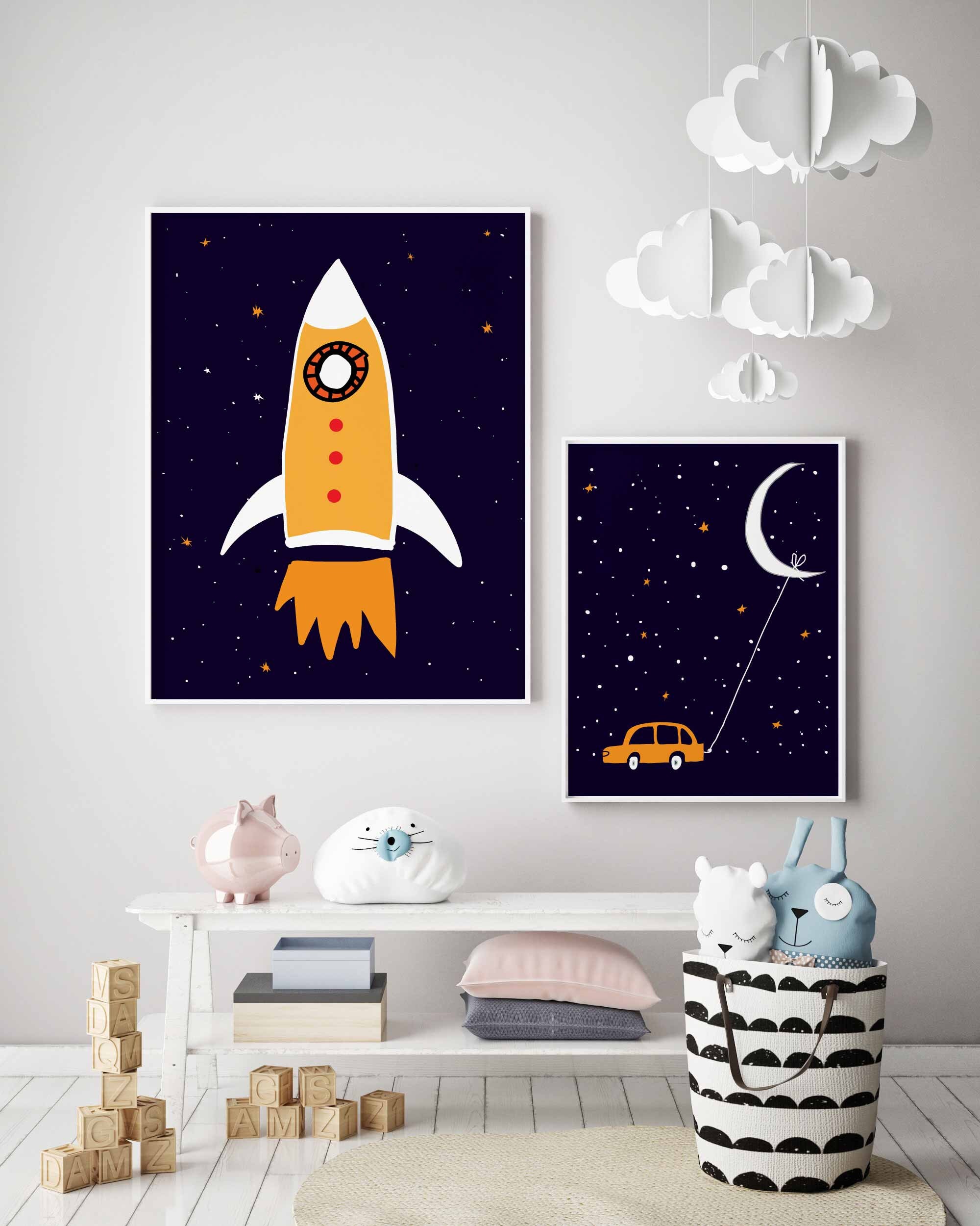 Crescent Moon Wall Art for Toddler Boy Room Decor in Navy Etsy