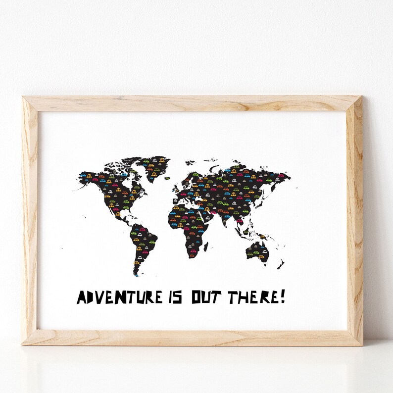 World Map Wall Art Black and White Nursery Prints Car Wall Etsy