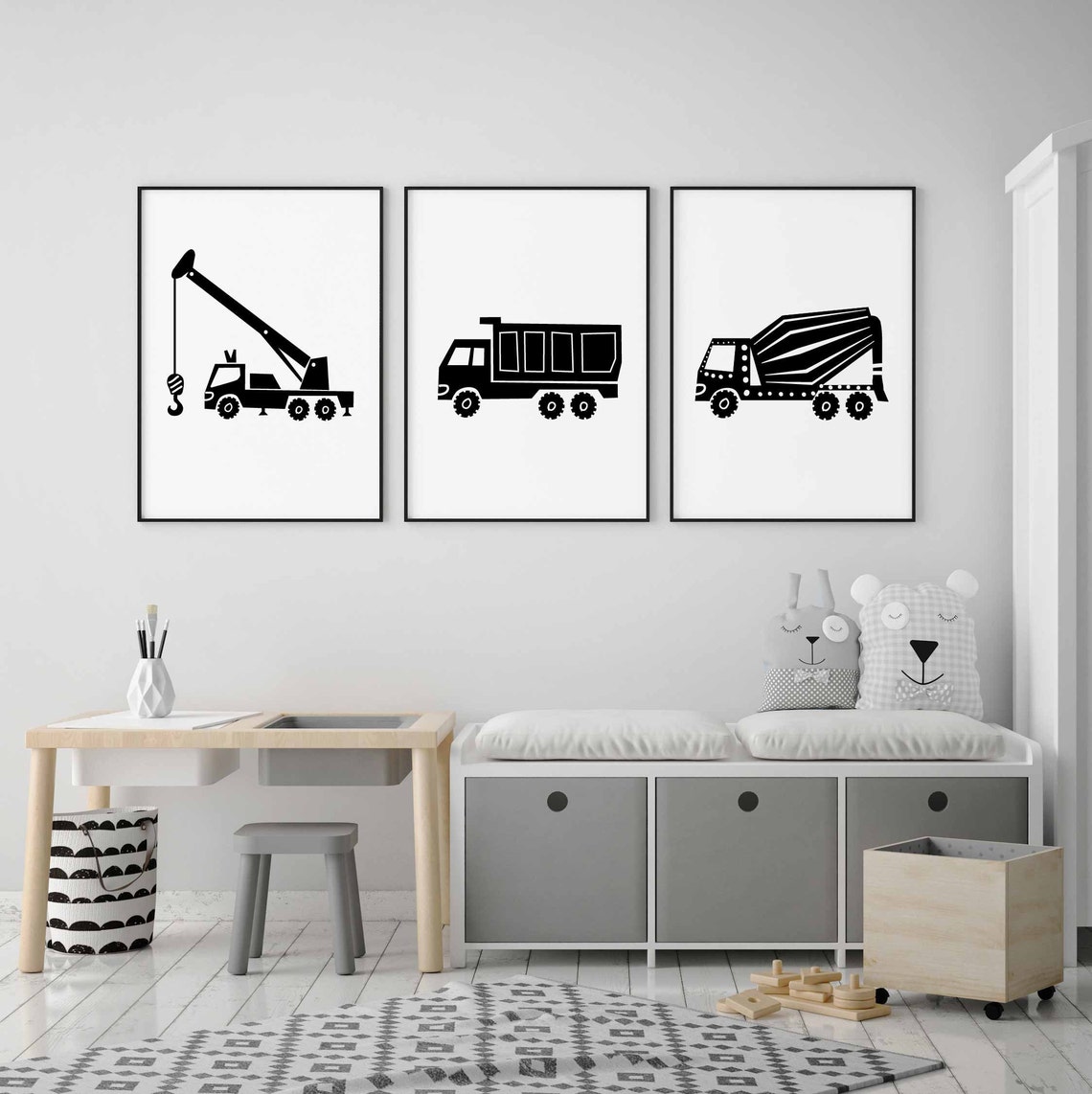 Crane Truck Print in Black and White for Big Boy Decor - Etsy