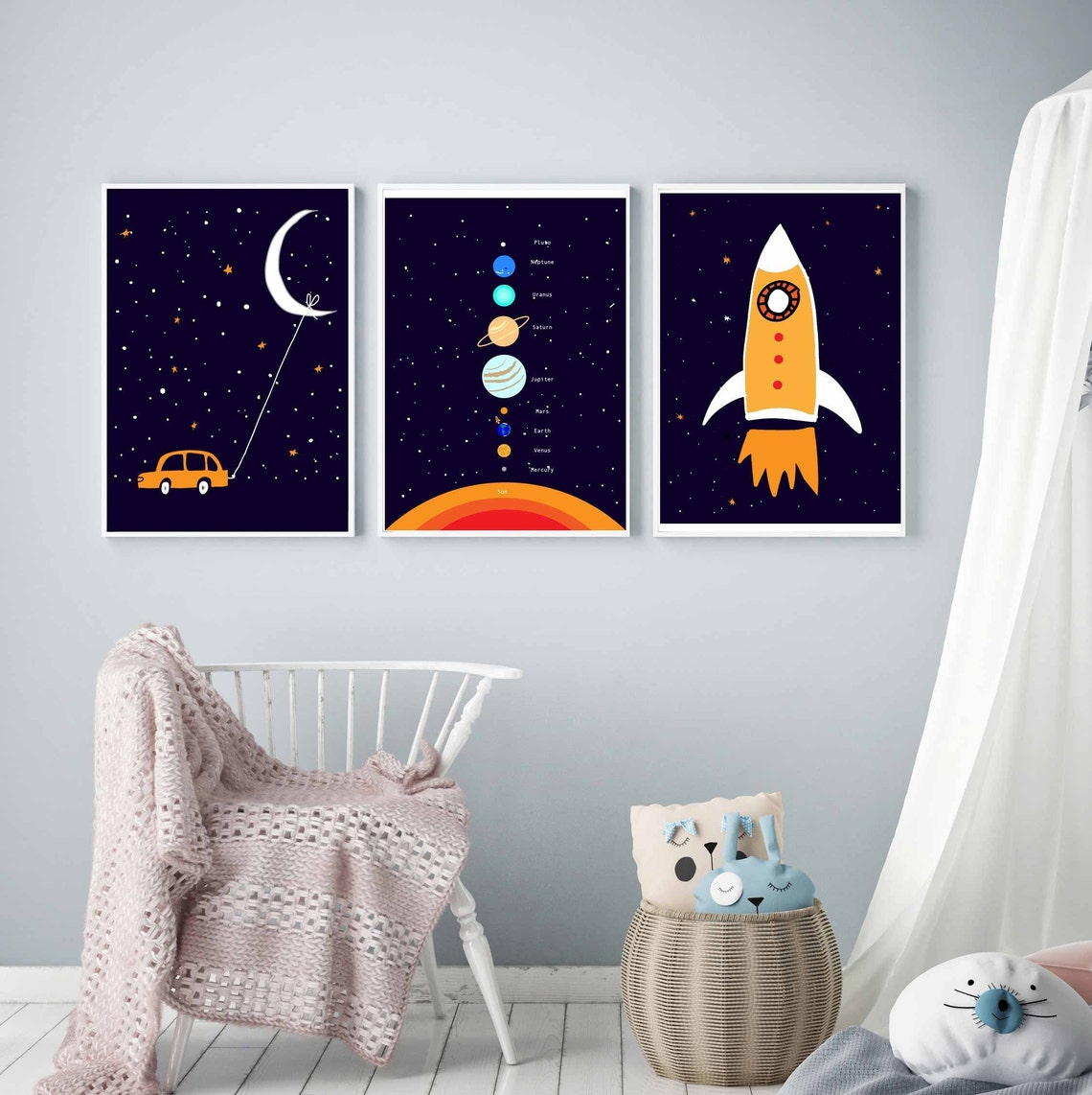 Crescent Moon Wall Art for Toddler Boy Room Decor in Navy Etsy