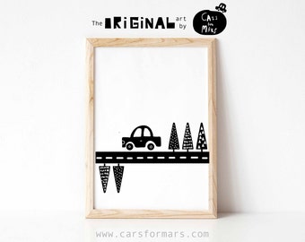 Black and white car print for kids, Transportation wall art, Cars Wall Art, Instant Download, Scandinavian Poster