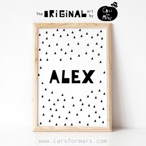 Minimalist Nursery Name Print in Black And White Geometric Pattern, Kids Room Decor Poster Scandinavian Print, Digital Download