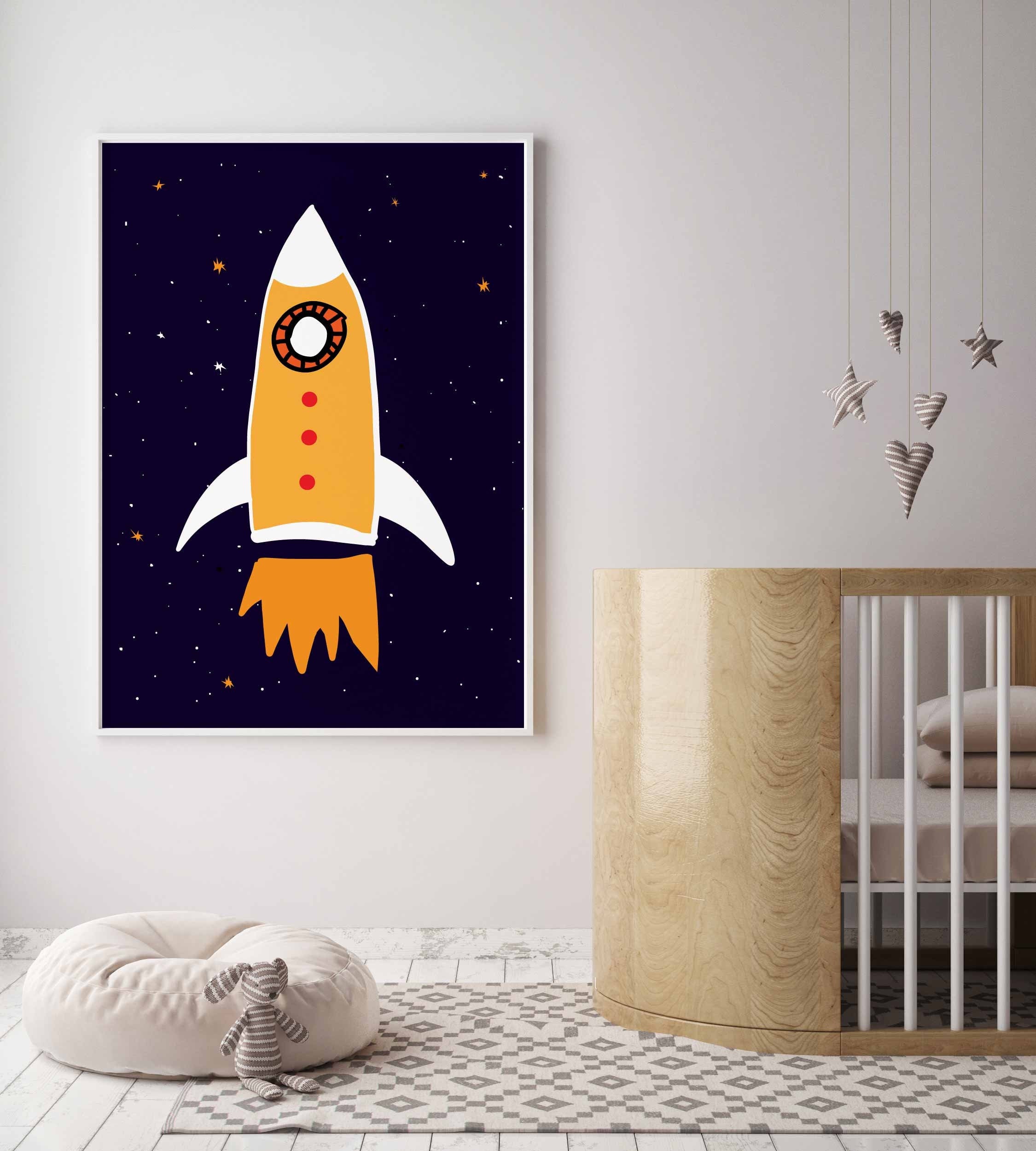 Rocket Ship Nursery Print for Toddler Boy Room Decor, Space Theme ...