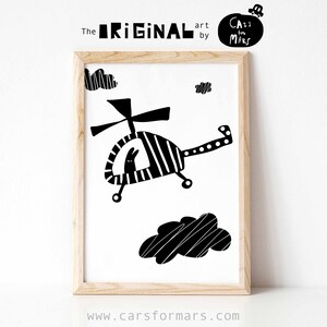 DIGITAL FILE Helicopter Black White Printable Nursery Wall Art, Rabbit Nursery Print, Boy Room Decor, White Black Nursery Wall Decor