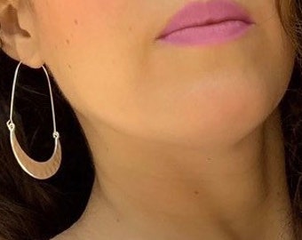 Half Moon Earrings - Half Circle Earrings - Crescent Hoops -  Hammered Metal Everyday Earrings