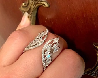 Crystal Angel Wing Ring: Adjustable Feather Open Ring