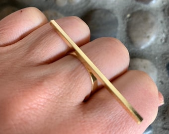 Gold Bar Ring Minimalist Geometric Jewelry 18K Gold Plated Modern Ring for Women