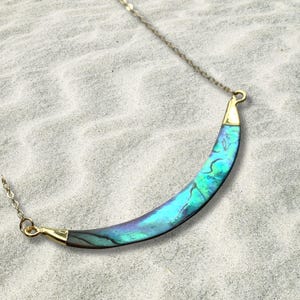 Abalone Crescent Necklace: 24K Gold-Plated Curved Bar, Beach Jewelry