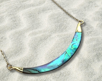 Abalone Crescent Necklace: 24K Gold-Plated Curved Bar, Beach Jewelry