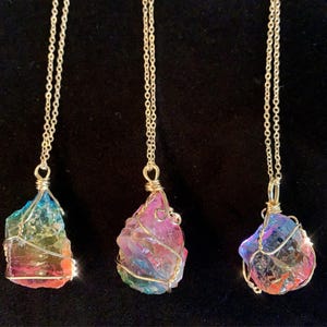 Angel Aura Quartz Necklace Rainbow Aura Crystal Necklace Pastel Goth Stone Jewelry Boho Jewellery Wire Wrapped Pendant