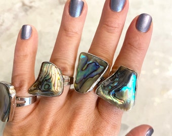 Adjustable Abalone Shell Ring: Chunky Boho Beach Jewelry