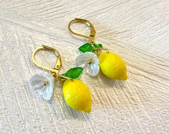 Lemon Earrings Yellow Fruit Earrings Cute Drop Earrings Food Jewellery Fun Summer Jewelry Gift for Lemon Lover Birthday Present for Women