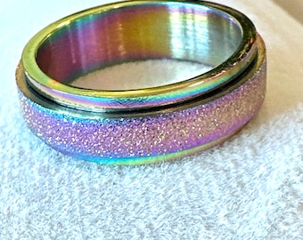 Iridescent Rainbow Spinner Ring: Meditation Fidget Ring
