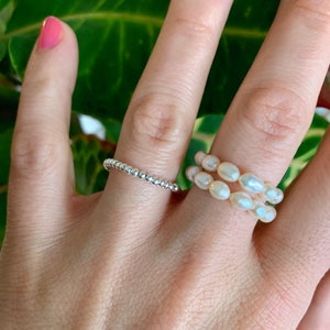 Pearl Ring Beaded Ring Stretch Ring Dainty Ring Stackable Rings Stacking Ring Pearl Bead Ring June Birthstone Ring June Birthday Gift