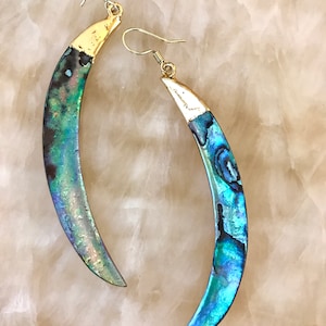 Abalone Earrings - Tusk Earrings - Peacock Earrings - Abalone Shell Earrings - Mermaid Earrings - Paua Shell Jewelry - Gold Plated