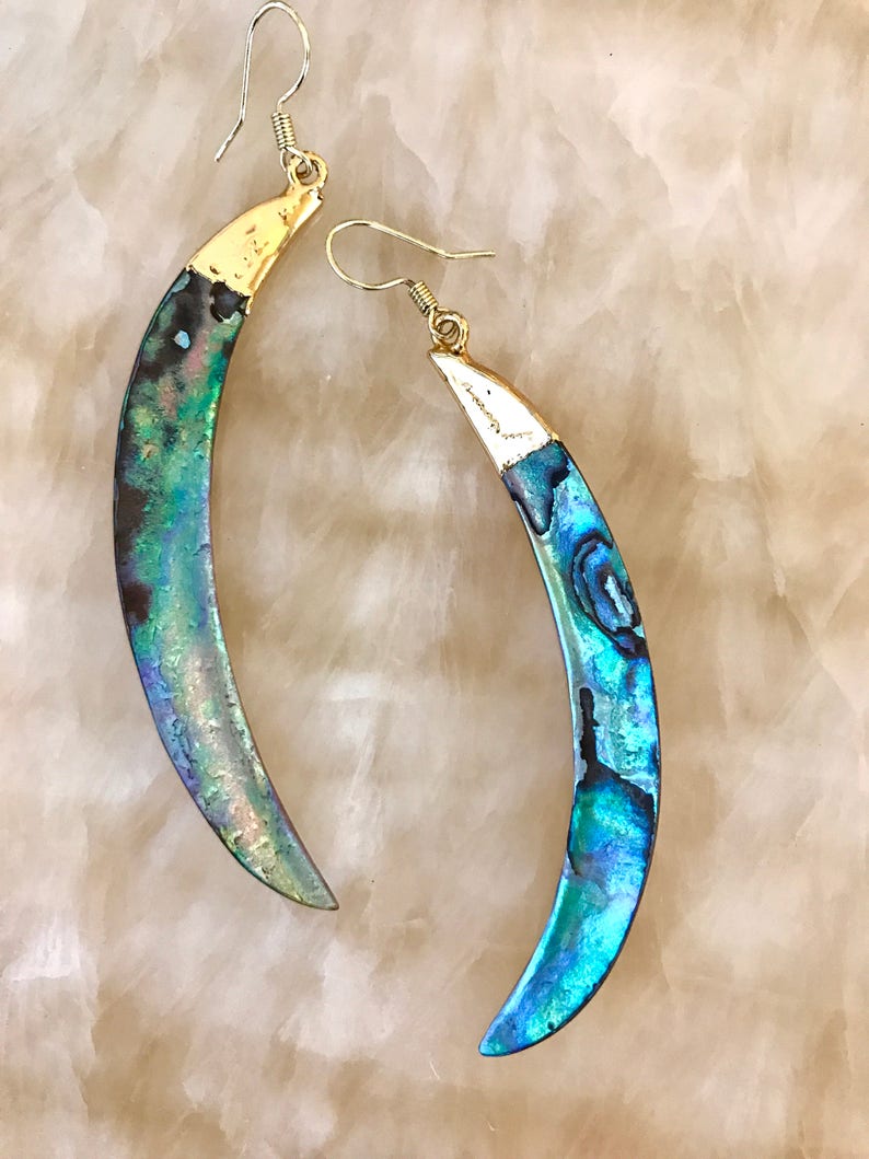 Pendientes de abulón Pendientes de colmillo Pendientes de pavo real Abalone image 0