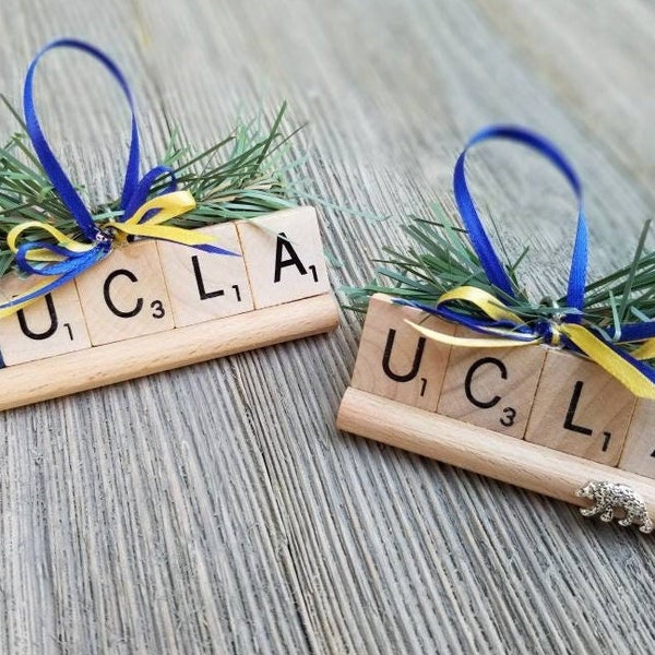 UC " University of California " Scrabble Ornament Made to Order for Merced, San Diego, Davis, Berkeley, Riverside, Santa Barbara, Santa Cruz